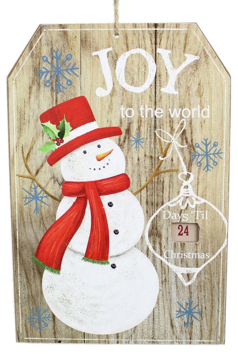 Hanging Wooden Snowman Sign Christmas Countdown Plaque Advent Decoration