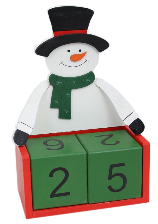 Large Wooden Perpetual Christmas Countdown Advent Calendar Block 26cm x 21cm - Snowman