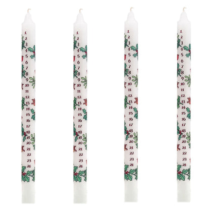 Pack of Traditional Countdown To Christmas Advent Candles Holly & Ivy