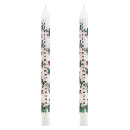 Pack of Traditional Countdown To Christmas Advent Candles Holly & Ivy