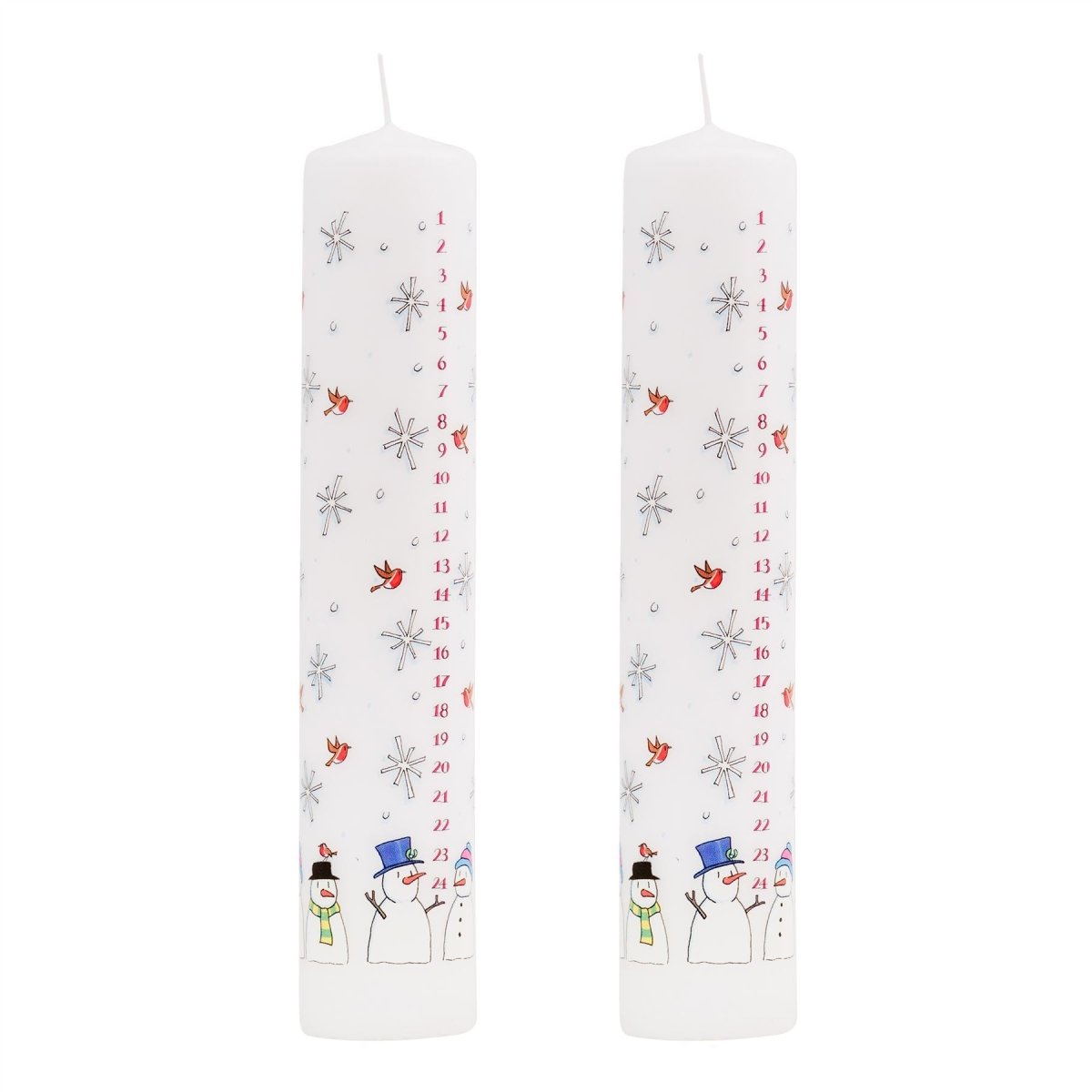 Pack of Traditional Countdown To Christmas Pillar Advent Candles Snowman