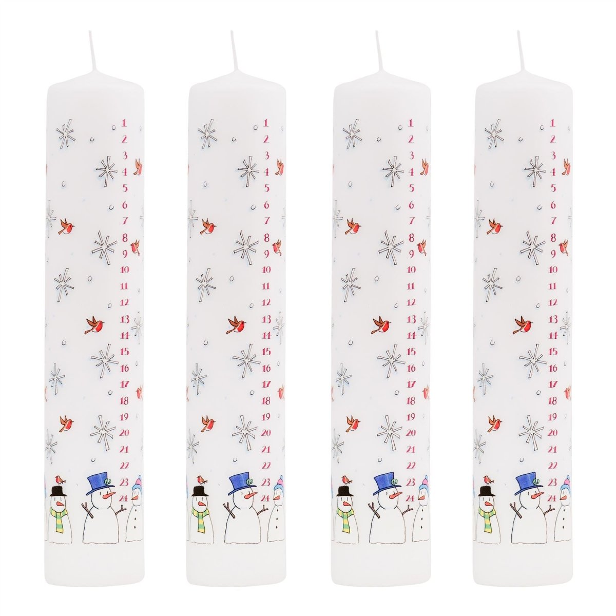 Pack of Traditional Countdown To Christmas Pillar Advent Candles Snowman
