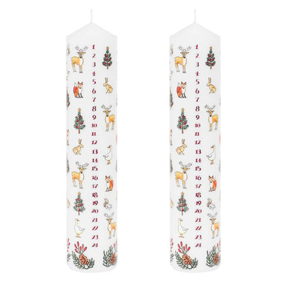 Pack of Traditional Countdown To Christmas Pillar Advent Candles Winter Wildlife
