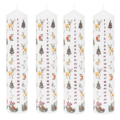 Pack of Traditional Countdown To Christmas Pillar Advent Candles Winter Wildlife