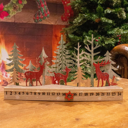Reindeer Family 24 Day Countdown To Christmas Wooden Advent Calendar Block